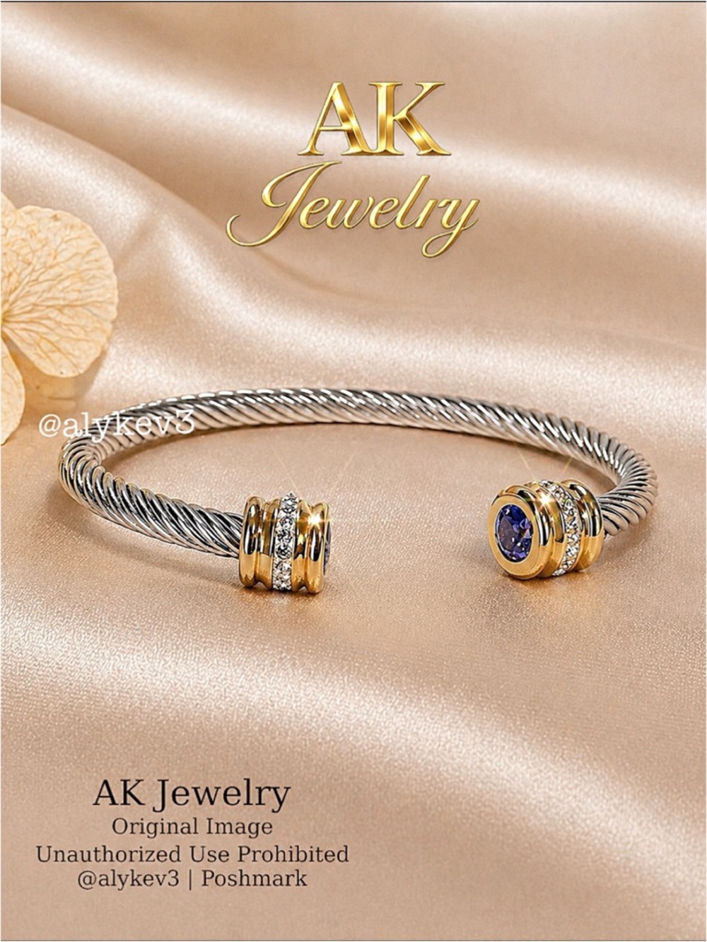 💎Luxury Purple CZ Stones Cable BRACELET Gold/Silver Twisted Steel Open Cuff